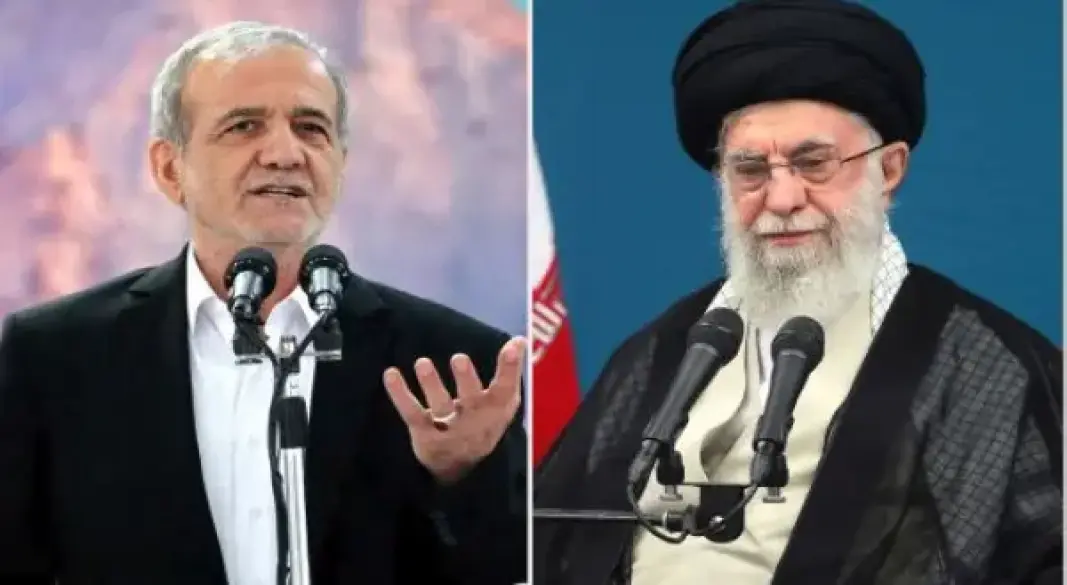 ইরানের সর্বোচ্চ নেতা আয়াতুল্লাহ আলী খামেনেয়ি এবং প্রেসিডেন্ট মাসুদ পেজেশকিয়ান।