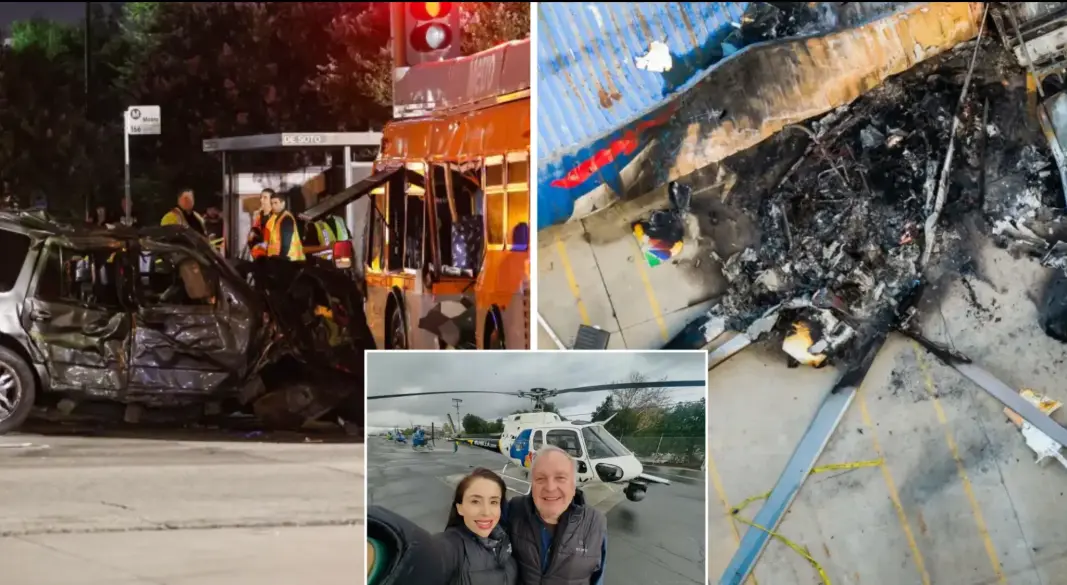 লস অ্যাঞ্জেলেসে বেপরোয়া গাড়ির ধাক্কায় বাস দু র্ঘটনার সংবাদ সংগ্রহ করতে গিয়ে হেলিকপ্টার বিধ্বস্ত