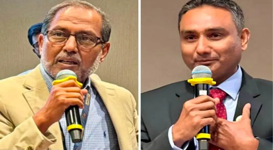 পাশে ফোবানার নতুন চেয়ারম্যান মোহাম্মদ এম. রহমান জহির, ডান পাশে নতুন নির্বাহী সচিব ড. প্রিয়লাল কর্মকার। ছবি: সংগৃহীত
